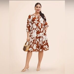 BloomChic Russet/ White Midi Dress